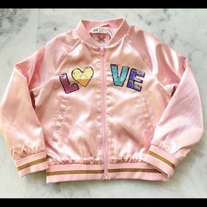 Girls size 4/5 satin LOVE bomber